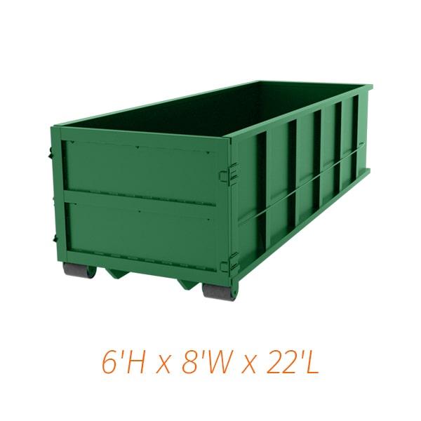 our 30 yard dumpsters can hold a variety of construction debris including wood, drywall, and metal